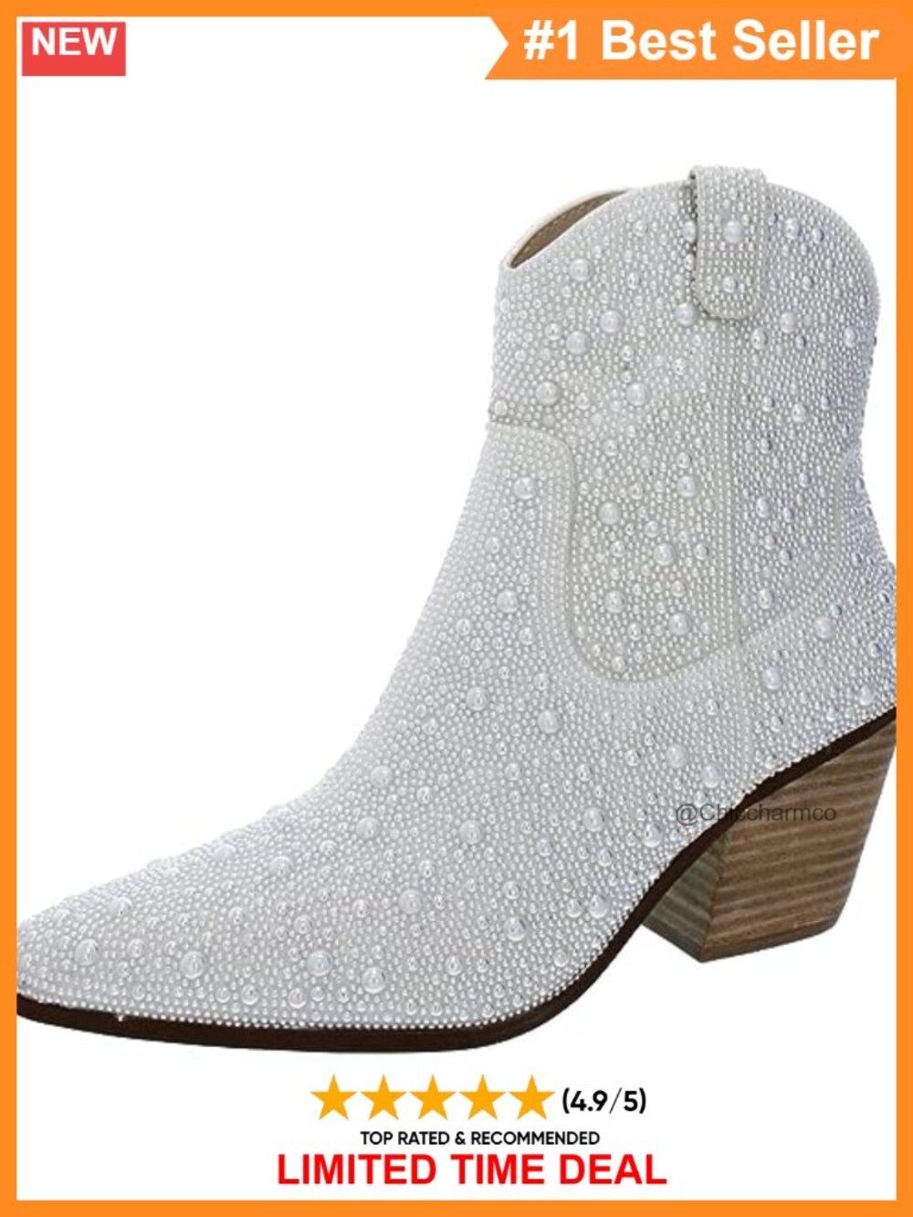 Rhinestone Western Cowboy Ankle Boots Pointed Toe 2.75" Heel